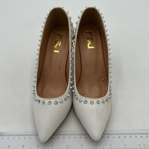 FSJ Women Bridal Pointed Toe Chunky Block High Heel Crystal Pumps Wedding - Picture 3 of 7